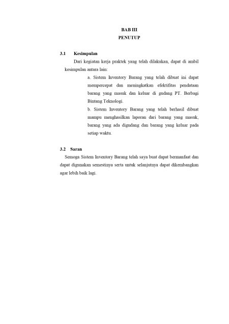 LAPORAN PRAKTIK KERJA LAPANGAN HAFIZH page 0023 1 Bagaimana Penulisan Kesimpulan dan Saran di Laporan Magang