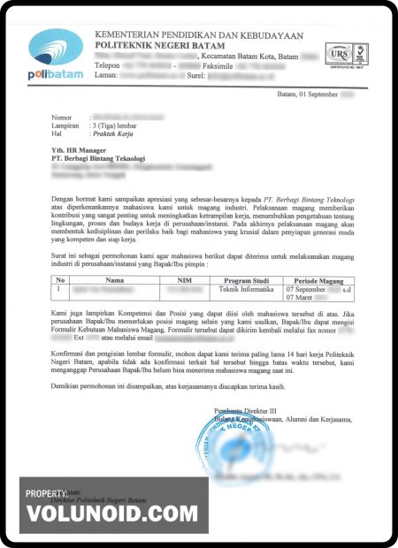 1.2 Surat Permohonan Kerja Praktek Universitas Negeri Batam 1.2 Surat Permohonan Kerja Praktek Universitas Negeri Batam - Jenis- jenis Dokumen yang dibutuhkan untuk Mendaftar Magang