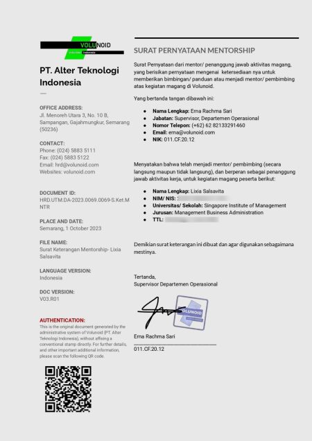 Sample Surat Keterangan Mentorship Lixia Salsavita Volunoid Sample- Surat Keterangan Mentorship