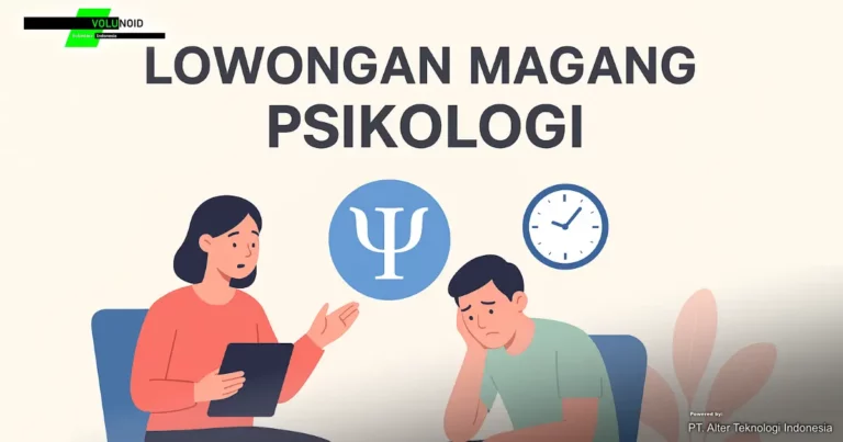 Lowongan Magang Psikologi Ilustrasi dua karakter sedang berdiskusi dalam suasana konseling, mempromosikan lowongan magang psikologi dari Volunoid.com..